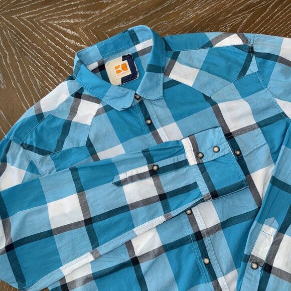 Hugo Boss Other - HUGO BOSS Orange TEAL/GRAY PLAID Shirt Mens XL Slim Fit Pearl Snap Western NICE!